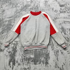 Vintage‎ 80s Line Up Sweatshirt Womens L Gray Red White Colorblock Crew Neck Mod